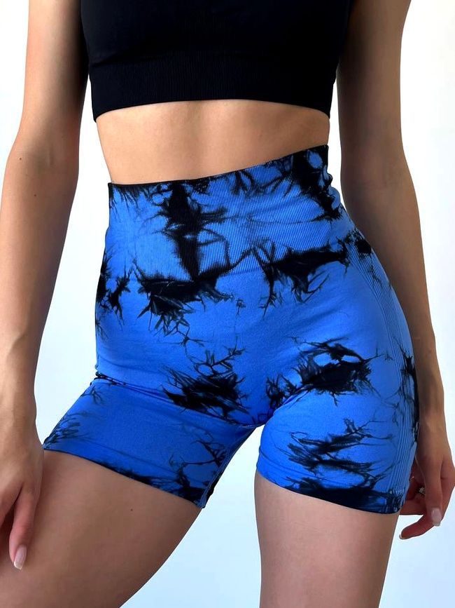 Шорты с пуш ап спортивные женские для фитнеса, бесшовные, Tie-Dye, (сине-черный), XS LR05XS фото
