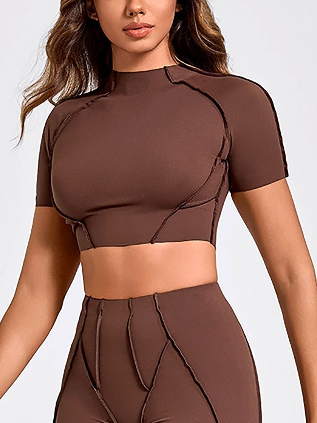 Спортивный кроп топ ап для фитнеса женский с внешними швами, Sculpt Top, (шоколад), S RTX05S фото