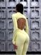 Women's long sports fitness jumpsuit with zipper and external seams, Sculpt Prime, (lemon), S
