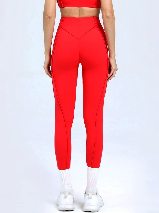 Damskie legginsy sportowe do fitnessu z zewnętrznymi szwami, Sculpt, (czerwony), L