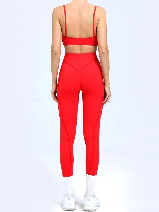 Damskie legginsy sportowe do fitnessu z zewnętrznymi szwami, Sculpt, (czerwony), L