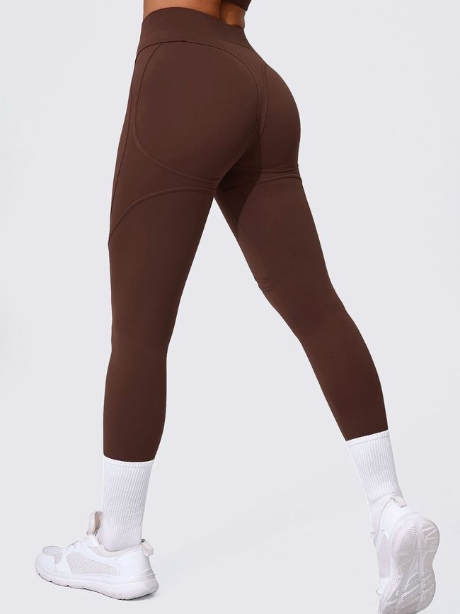 Damski sportowy zestaw do fitnessu z imitacją bielizny, rashguard i legginsy bez push-upu, Crush Armor, (czekoladowy), S