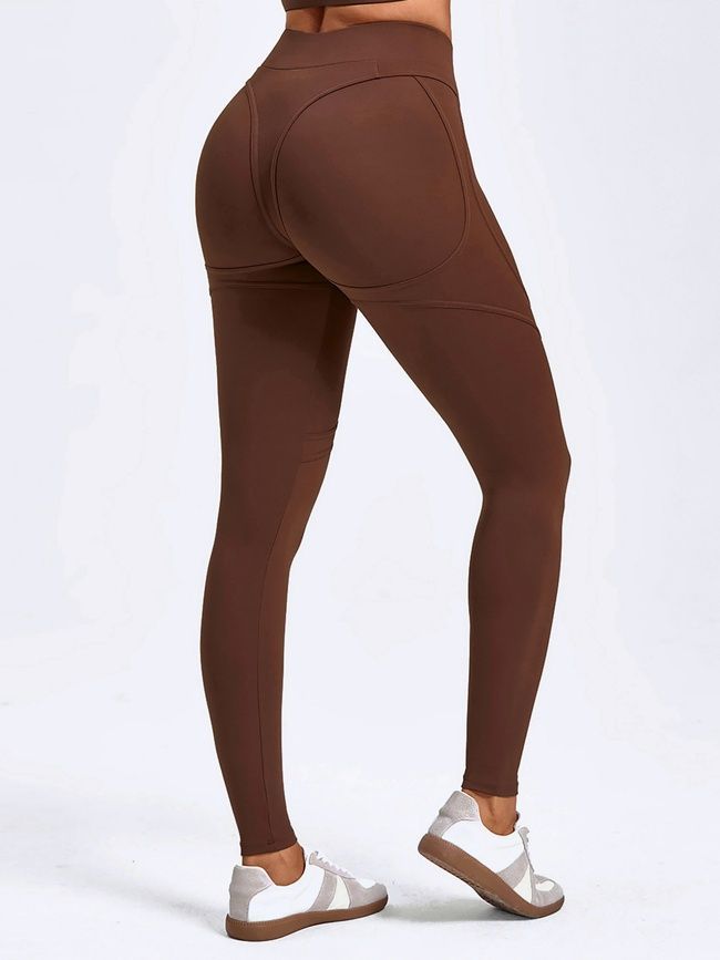 Damski sportowy zestaw do fitnessu z imitacją bielizny, rashguard i legginsy bez push-upu, Crush Armor, (czekoladowy), S