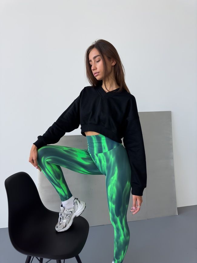Sportowe legginsy bezszwowe z efektem push-up i paskiem w kształcie V, z ognistym gradientem, Burn, (zielony), S