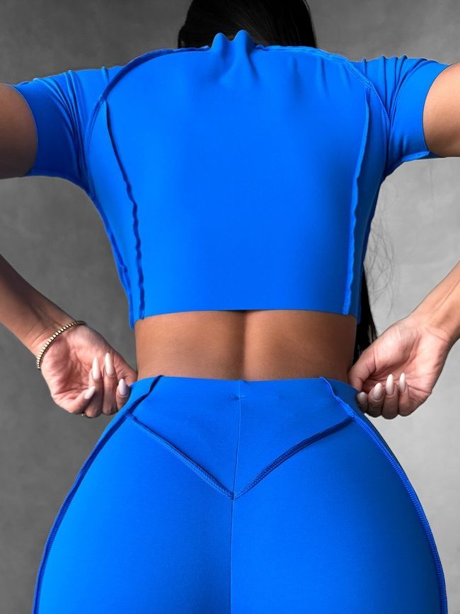 Спортивный кроп топ ап для фитнеса женский с внешними швами, Sculpt Top, (синий электрик), S RTX06S фото