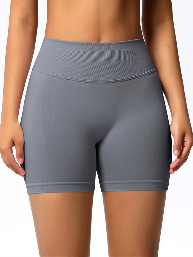 Damskie bezszwowy sportowe szorty z push-up do fitnessu z dopasowanym paskiem, Elastic, (szary), L