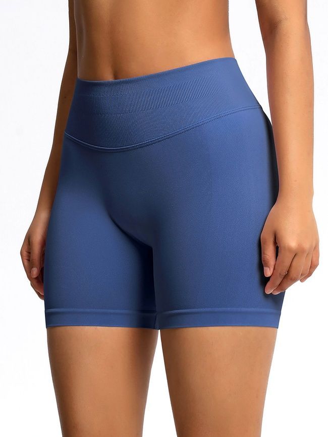 Women's seamless sports shorts with push-up for fitness with a fitted waistband, Elastic, (blue-gray), XS