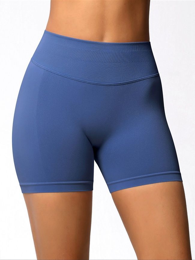 Women's seamless sports shorts with push-up for fitness with a fitted waistband, Elastic, (blue-gray), XS