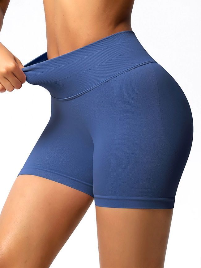Women's seamless sports shorts with push-up for fitness with a fitted waistband, Elastic, (blue-gray), XS