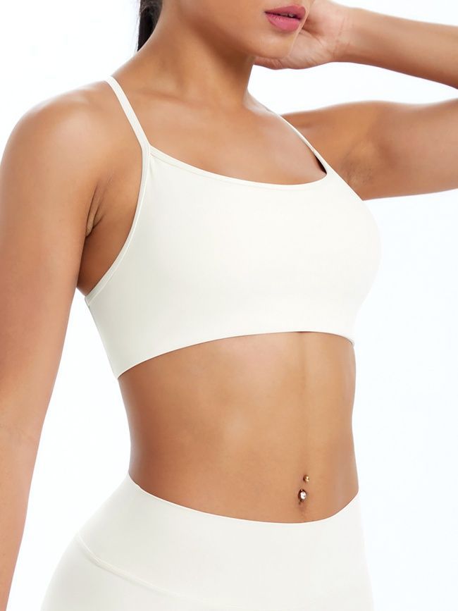 Damski top sportowy "Basic Cross" z wyjmowanymi miseczkami push-up do fitnessu, (kość słoniowa), S