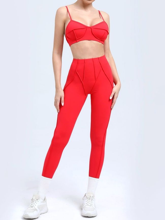 Women&rsquo;s fitness sports set with external seams, top and leggings, Sculpt Set, (red), S