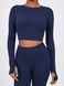 Damski sportowy zestaw do fitnessu z imitacją bielizny, rashguard i legginsy bez push-upu, Crush Armor, (ciemnoniebieski), S