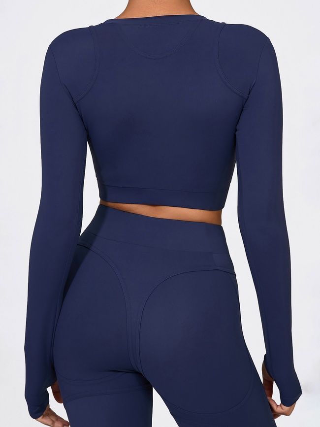 Damski sportowy zestaw do fitnessu z imitacją bielizny, rashguard i legginsy bez push-upu, Crush Armor, (ciemnoniebieski), S
