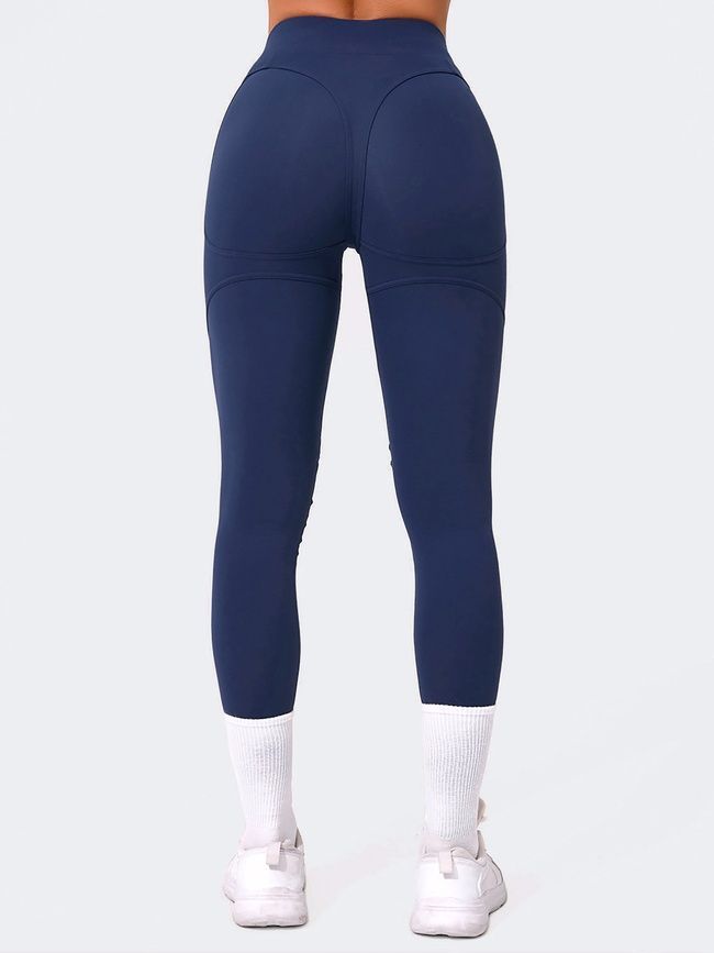 Damski sportowy zestaw do fitnessu z imitacją bielizny, rashguard i legginsy bez push-upu, Crush Armor, (ciemnoniebieski), S