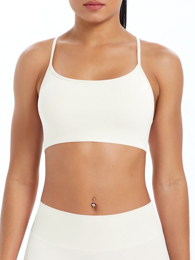 Damski top sportowy "Basic Cross" z wyjmowanymi miseczkami push-up do fitnessu, (kość słoniowa), M