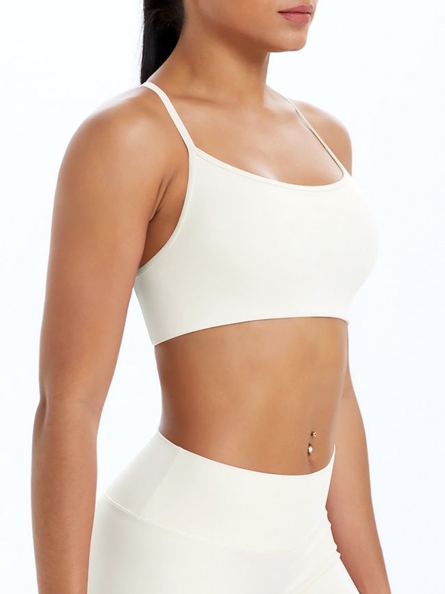 Damski top sportowy "Basic Cross" z wyjmowanymi miseczkami push-up do fitnessu, (kość słoniowa), M