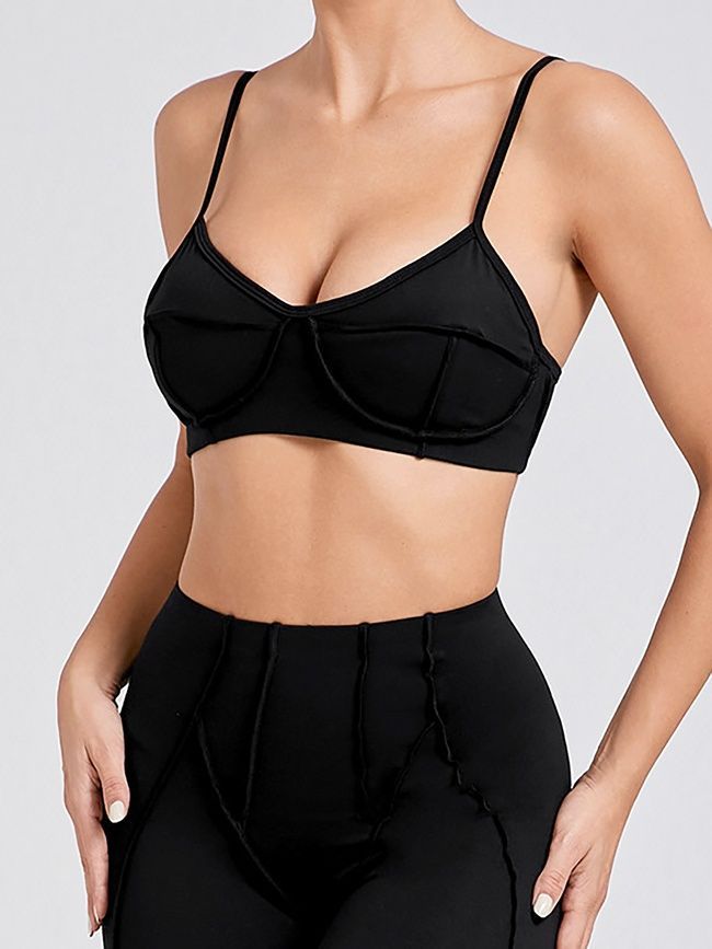 Damski top sportowy z push-up, wyjmowanymi miseczkami i zewnętrznymi szwami, Sculpt Bra, (czarny), S