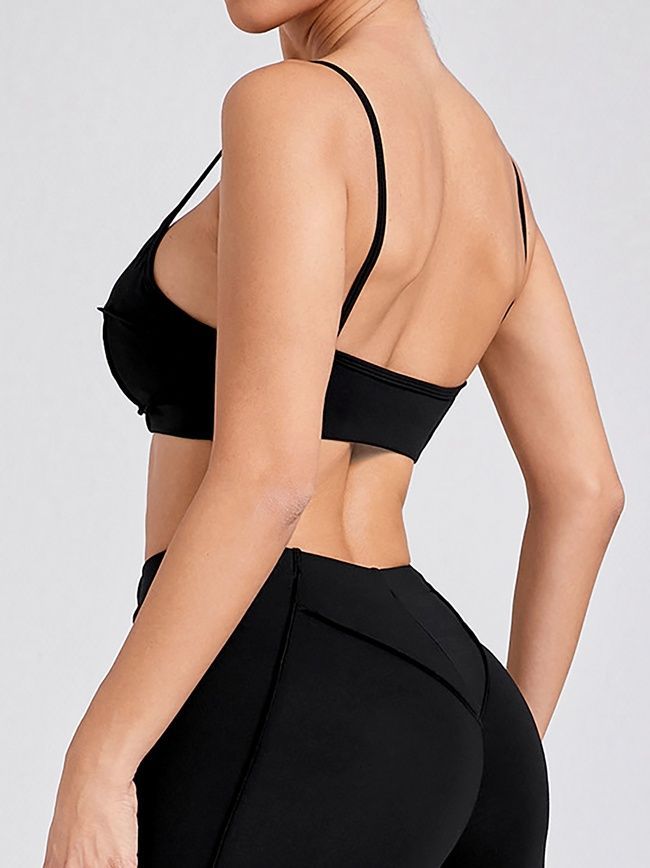Damski top sportowy z push-up, wyjmowanymi miseczkami i zewnętrznymi szwami, Sculpt Bra, (czarny), S