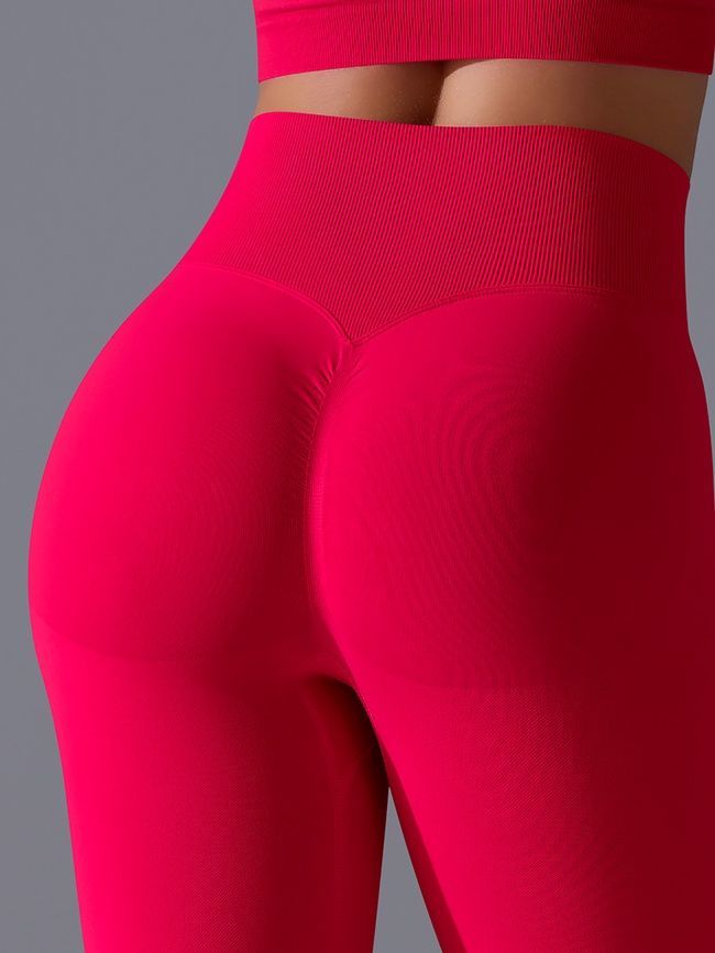 Women's 'Basic' seamless leggings with push-up, sports for fitness, (red), S