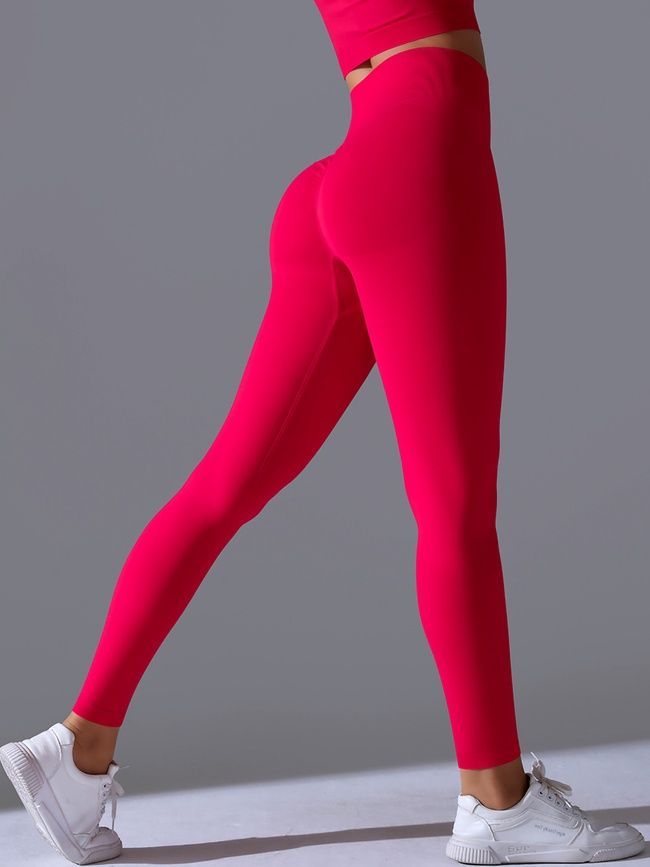 Women's 'Basic' seamless leggings with push-up, sports for fitness, (red), S