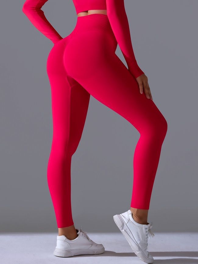 Women's 'Basic' seamless leggings with push-up, sports for fitness, (red), S