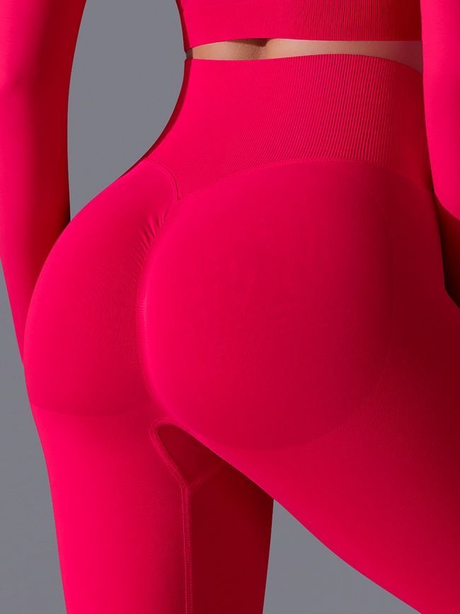 Women's 'Basic' seamless leggings with push-up, sports for fitness, (red), S