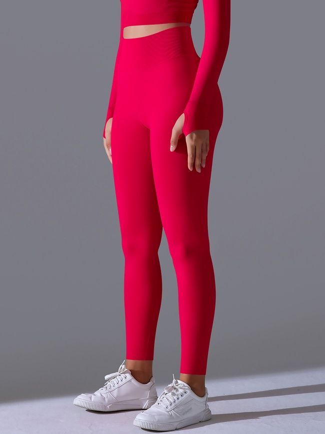 Women's 'Basic' seamless leggings with push-up, sports for fitness, (red), S