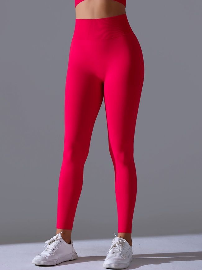 Women's 'Basic' seamless leggings with push-up, sports for fitness, (red), S