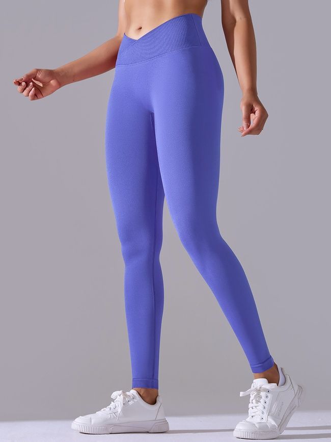 Women's push-up fitness leggings with V-belt, V-shape, (violet), S