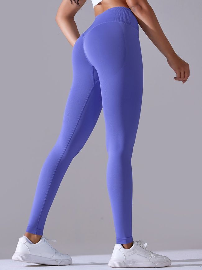 Women's push-up fitness leggings with V-belt, V-shape, (violet), S