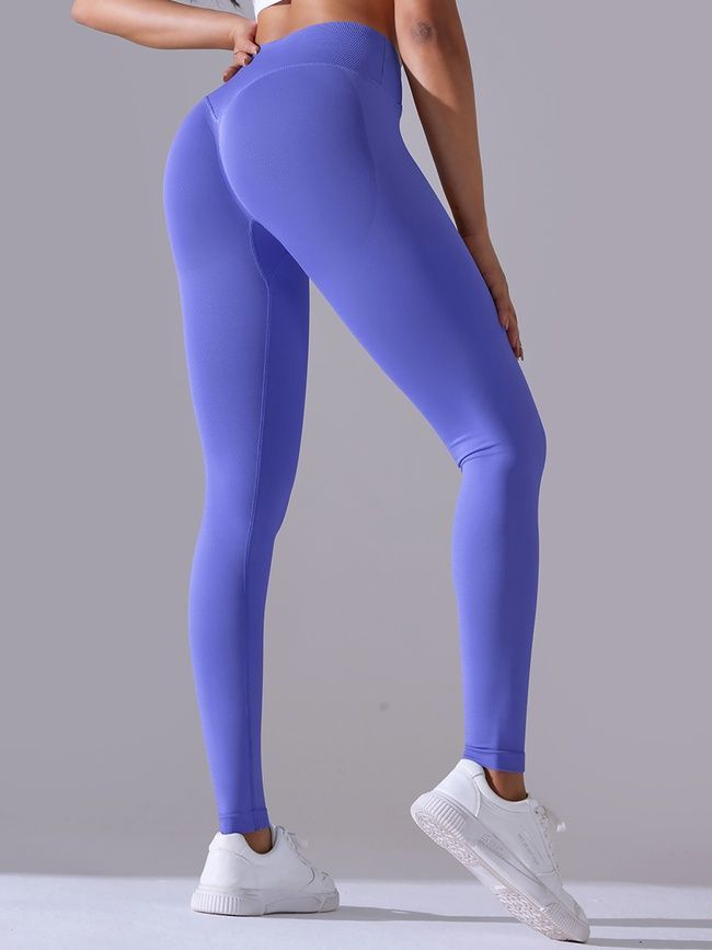 Women's push-up fitness leggings with V-belt, V-shape, (violet), S