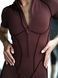 Women's fitness jumpsuit with zipper, open back, and exposed seams, Sculpt Line, (chocolate), S