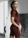 Women's fitness jumpsuit with zipper, open back, and exposed seams, Sculpt Line, (chocolate), S