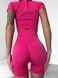 Women's fitness two-piece set - seamless crop-top and shorts with push-up, Classic, (pink), S