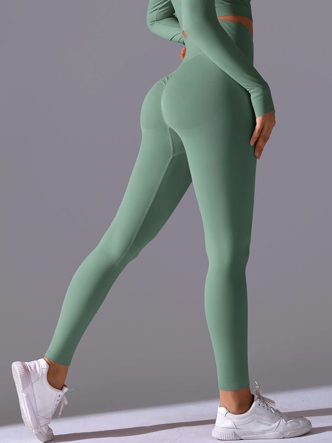 Damskie legginsy &bdquo;Base&rdquo; z push-up, bezszwowe, sportowe do fitnessu (jasnozielony), S