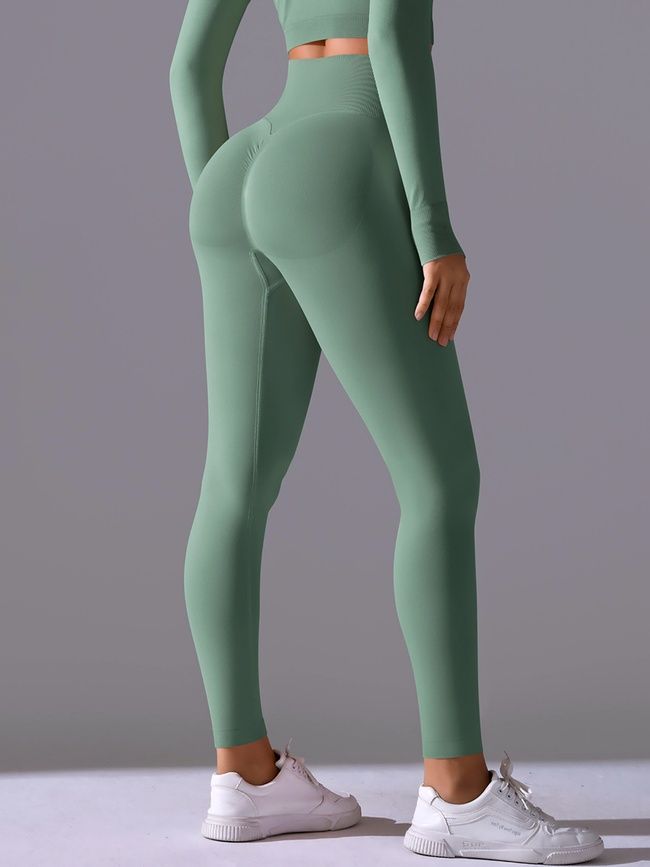 Damskie sportowe legginsy z push-up i paskiem w kształcie V, Basic, (jasnozielony), S