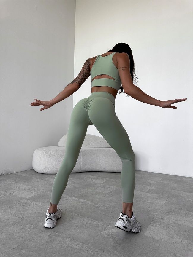 Damskie sportowe legginsy z push-up i paskiem w kształcie V, Balance, (pistacjowy), S