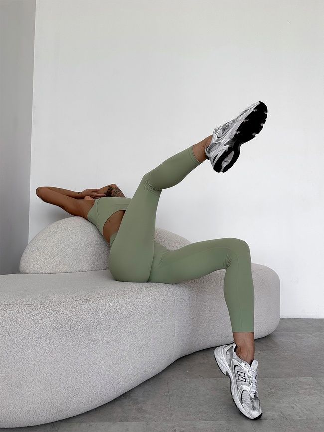 Damskie sportowe legginsy z push-up i paskiem w kształcie V, Balance, (pistacjowy), S