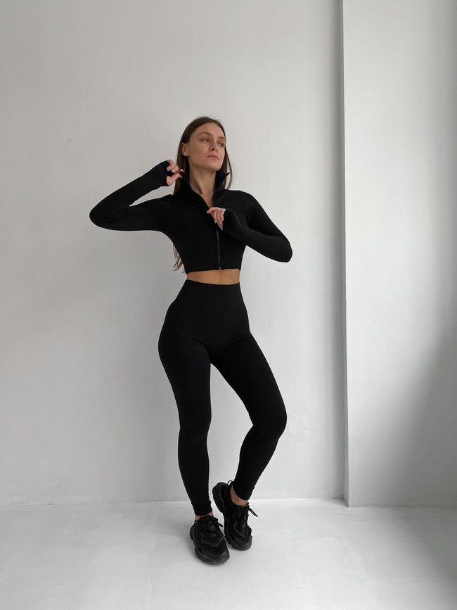 Komplet sportowy trzyelementowy: legginsy, top, rashguard, Euphoria, (czarny), S
