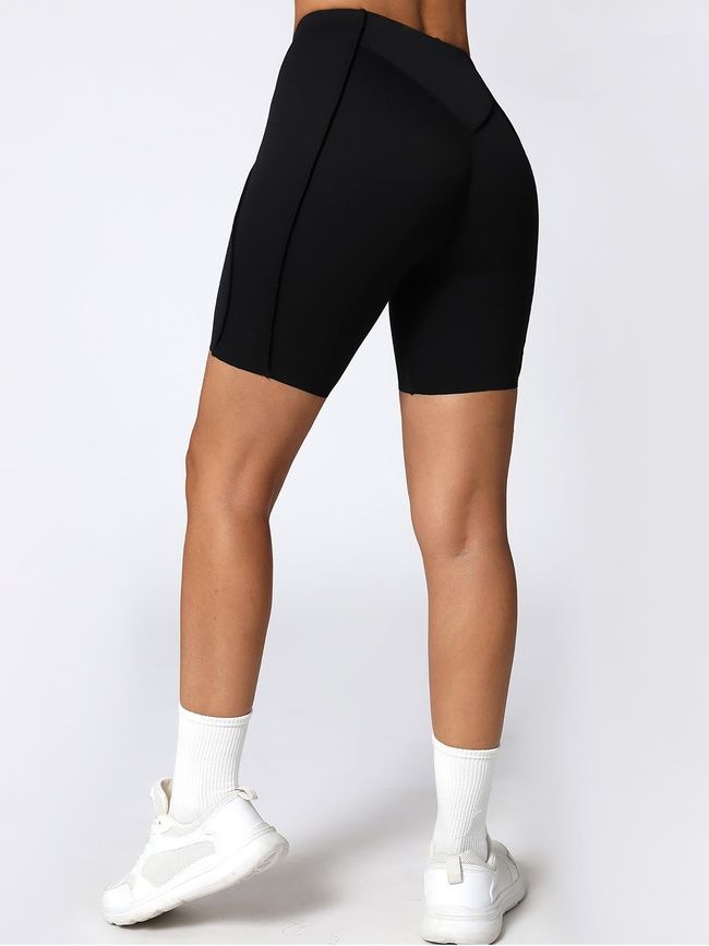 Damski dwuczęściowy komplet sportowy do fitnessu, ze szwami zewnętrznymi, top i szorty, Sculpt Muse, (czarny), S