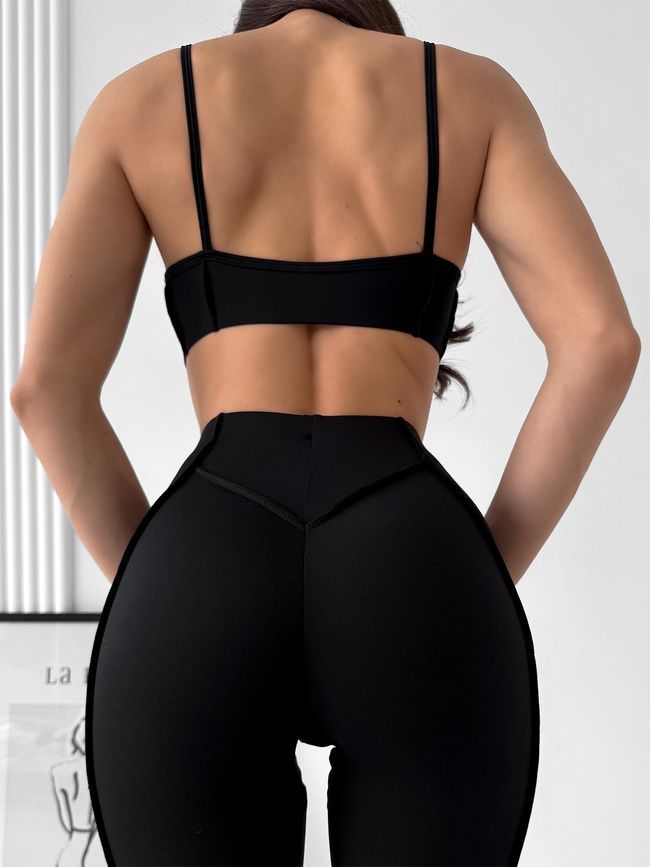 Damski dwuczęściowy komplet sportowy do fitnessu, ze szwami zewnętrznymi, top i szorty, Sculpt Muse, (czarny), S