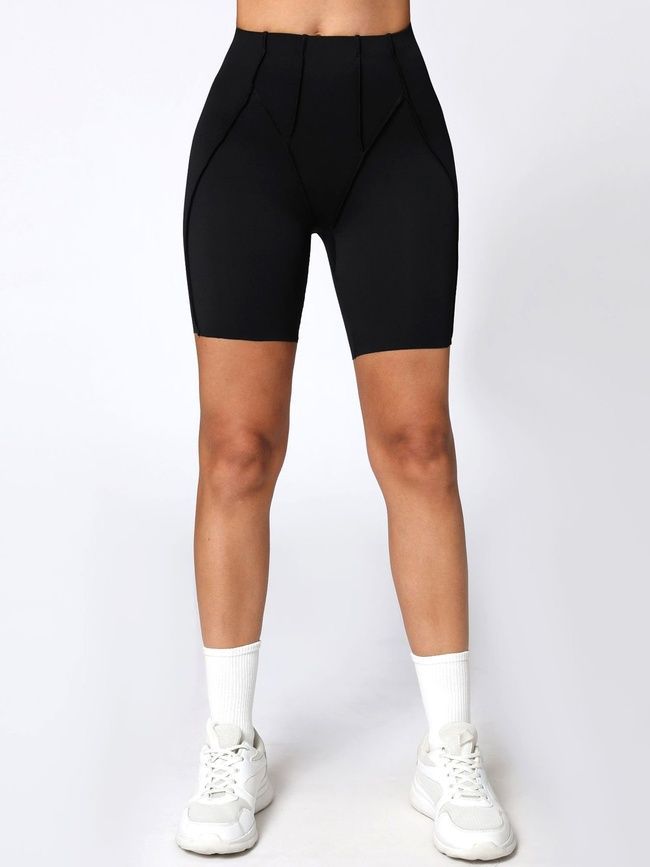 Damski dwuczęściowy komplet sportowy do fitnessu, ze szwami zewnętrznymi, top i szorty, Sculpt Muse, (czarny), S