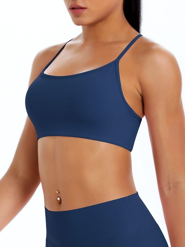 Women's sports top "Basic Cross" with removable push-up cups for fitness, (dark blue), S