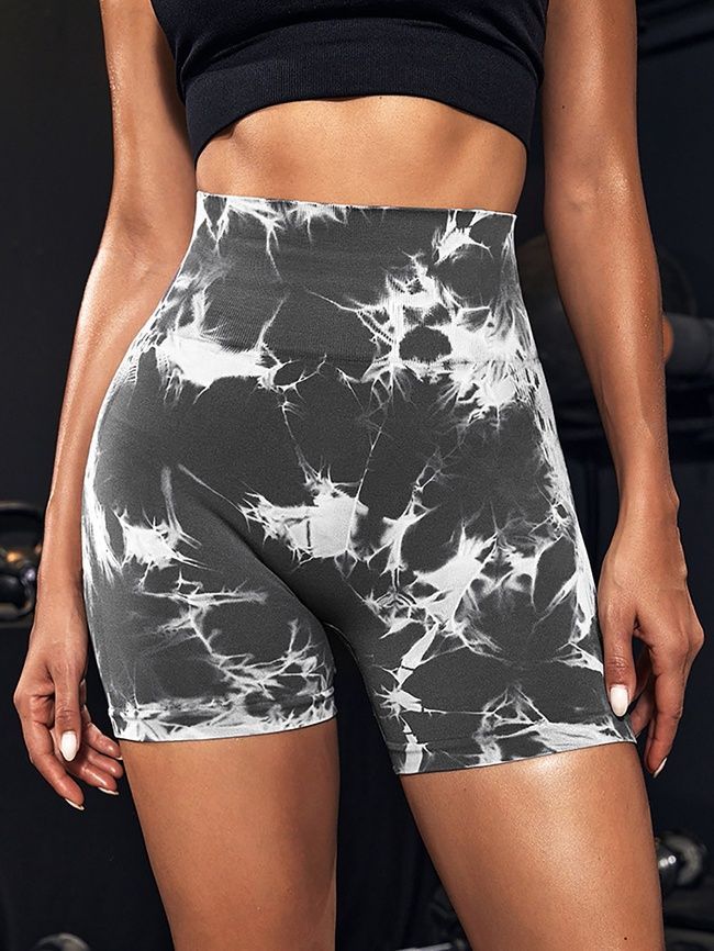 Шорты с пуш ап спортивные женские для фитнеса, бесшовные, Tie-Dye, (серо-белый), XS LR012XS фото