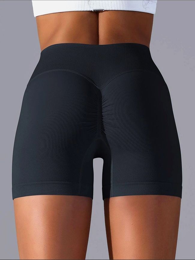 Damskie bezszwowy sportowe szorty z push-up do fitnessu z paskiem klinowym, V-shape, (czarny), M