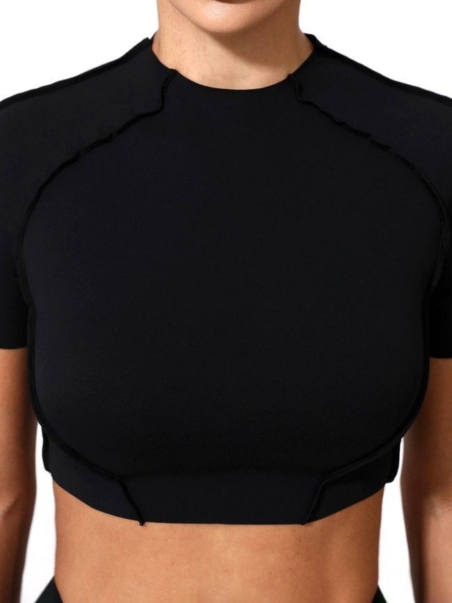 Damski dwuczęściowy komplet sportowy do fitnessu, ze szwami zewnętrznymi, crop top i szorty, Sculpt Armor, (czarny), S
