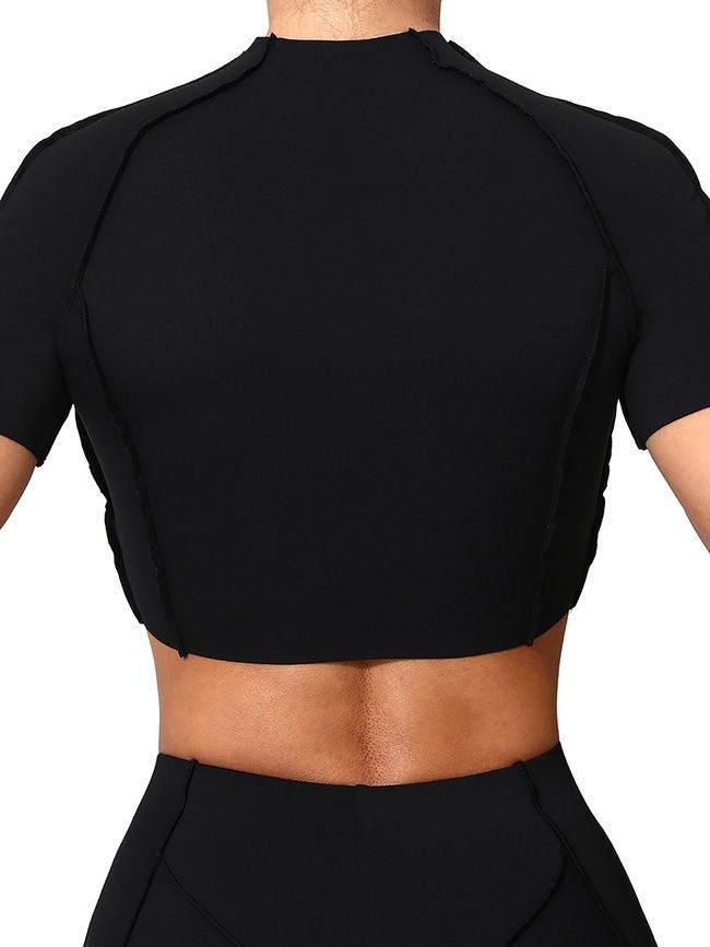 Damski dwuczęściowy komplet sportowy do fitnessu, ze szwami zewnętrznymi, crop top i szorty, Sculpt Armor, (czarny), S