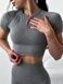 Damski komplet dwuczęściowy do fitnessu - crop-top i szorty z push-upem, bezszwowy, Classic, (szary), S