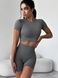 Damski komplet dwuczęściowy do fitnessu - crop-top i szorty z push-upem, bezszwowy, Classic, (szary), S