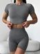 Damski komplet dwuczęściowy do fitnessu - crop-top i szorty z push-upem, bezszwowy, Classic, (szary), S